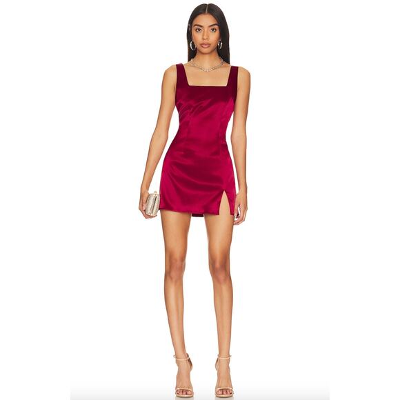More to Come Abigail Satin Red Square Neck Mini Dress Date Night Cocktail Size S - Picture 1 of 6
